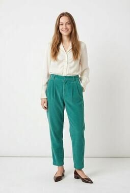 Masscob Pleated Corduroy Tapered Trousers Teal Green 38 US 6
